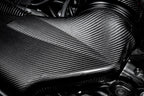 Eventuri black carbon intake system for BMW F4X M135i M235i and F39 X2 35i B48 performance engine, shown in the image.