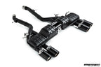 Eisenmann F87 M2 Competition performance exhaust with valves, showcasing polished stainless steel exhaust tips and dual piping.