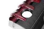 Eventuri black carbon and red kevlar engine cover for Audi 8Y/8V RS3 and 8S TTRS, exterior view showing detailed materials