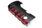Eventuri black carbon and red kevlar engine cover for Audi 8Y/8V RS3 and TTRS, exterior view showing detailed material texture