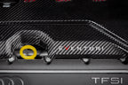 Eventuri black carbon and red kevlar engine cover for Audi 8Y/8V RS3 and 8S TTRS, exterior view showing detailed materials and design