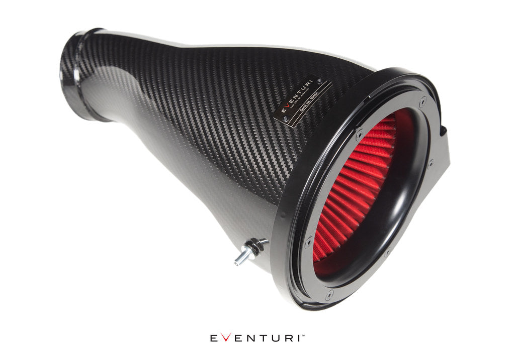 Eventuri black carbon intake system installed in an Audi 8Y S3 / 8S TTS, showcasing sleek performance air intake components.