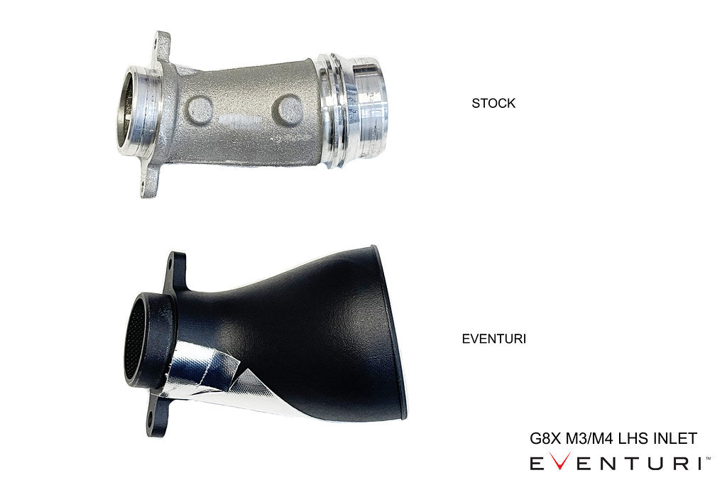 Eventuri black carbon intake system for BMW G8X M2, M3, M4, showing sleek performance air intake components.