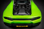 Eventuri Lamborghini Huracan V10 black carbon intake system showcasing sleek performance air intake with carbon fiber details.