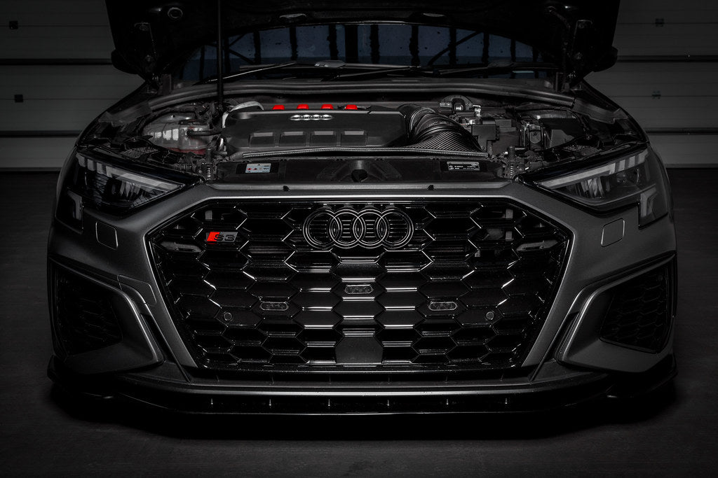 Eventuri black carbon intake system for Audi 8Y S3 and 8S TTS, showing performance air intake with sleek black finish