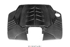 Eventuri black carbon twin turbo V8 intake system for 2025+ 4.0TFSI performance engine, showcasing sleek carbon fiber components.