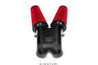 Eventuri black carbon intake system for 2025+ 4.0TFSI twin turbo V8 performance engine, showing sleek carbon fiber components.