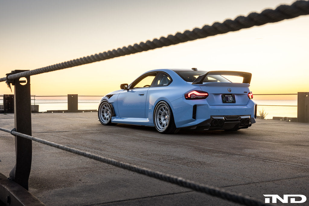 Alpha-N G87 M2 Carbon Fixed Rear Wing Class 3 exterior car part on BMW M2 showcasing aerodynamic design