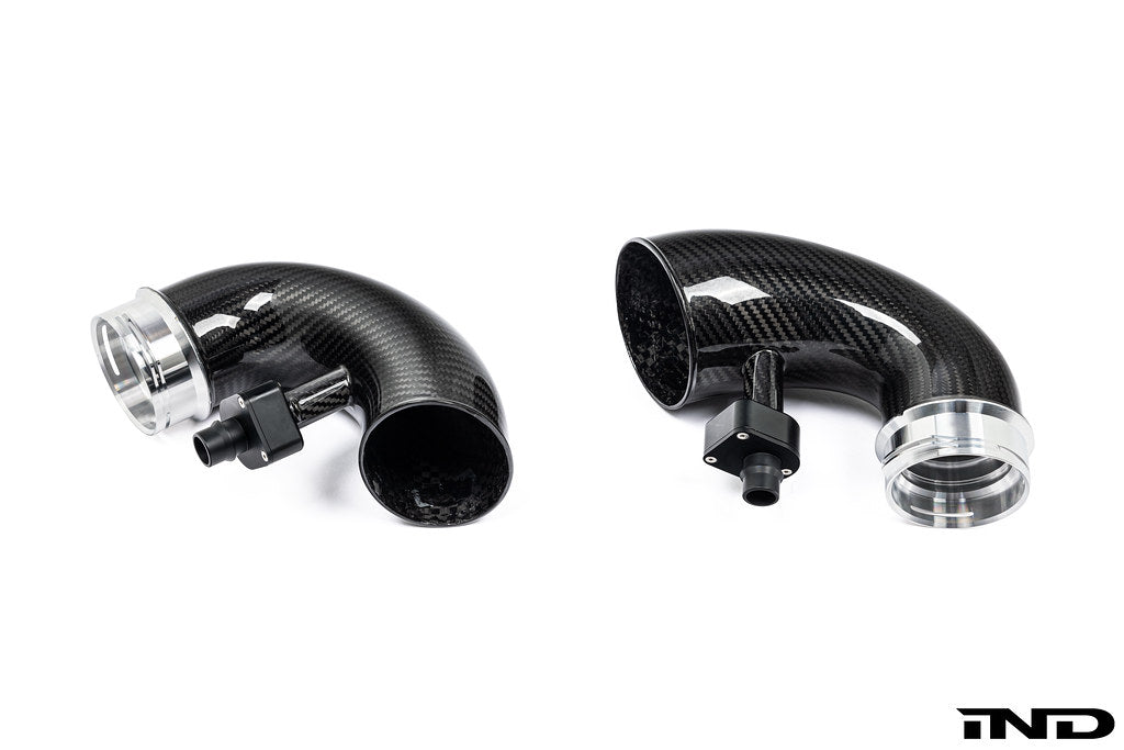 Eventuri F9X X5M X6M Pre-LCI Carbon Turbo Inlet Set for enhanced performance, featuring sleek carbon fiber components.