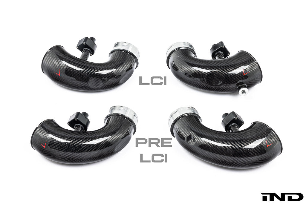 Eventuri F9X X5M X6M Pre-LCI carbon turbo inlet set for performance enhancement, featuring sleek carbon fiber components.