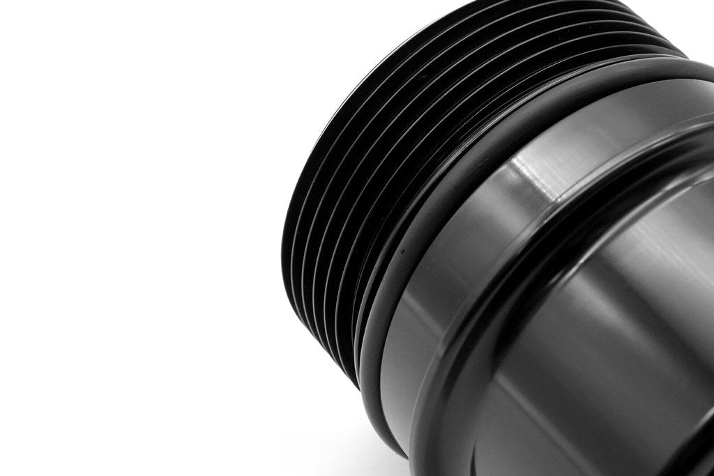 MMX Performance BMW S58 billet oil filter housing cap, high-performance engine component with CNC-machined finish.
