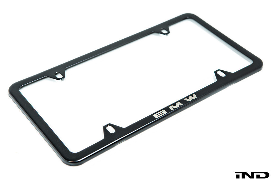 BMW Laser Slimline License Plate Frame with BMW Roundel Valve Stem Caps - Satin Black