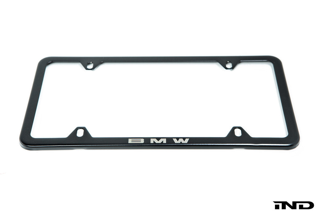 BMW Laser Slimline License Plate Frame with BMW Roundel Valve Stem Caps - Satin Black