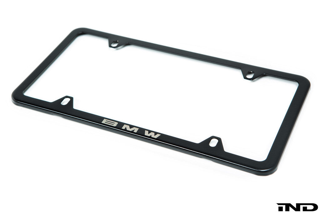 BMW Laser Slimline License Plate Frame with BMW Roundel Valve Stem Caps - Satin Black