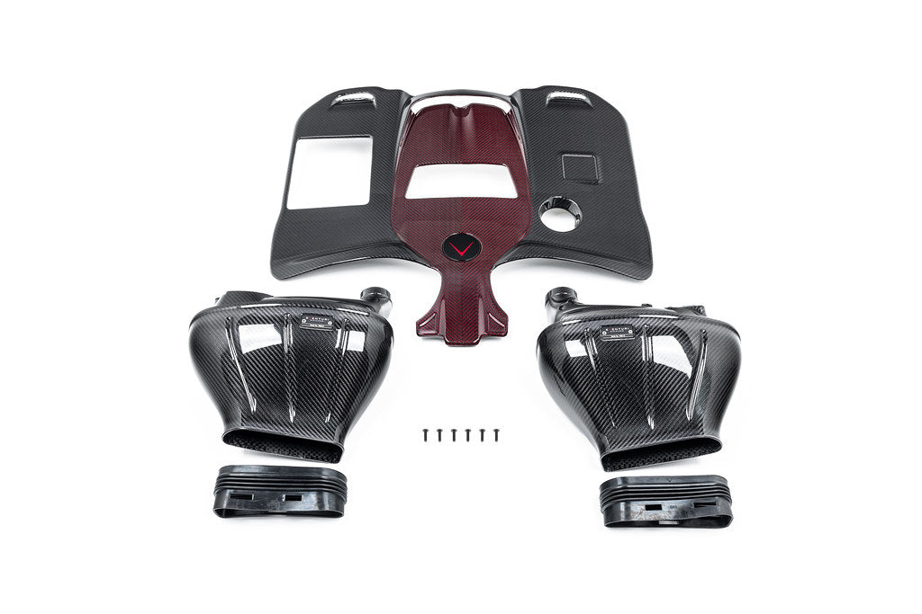 Eventuri black carbon intake system for Mercedes W463A G63 AMG, showcasing performance air intake with detailed carbon fiber components.