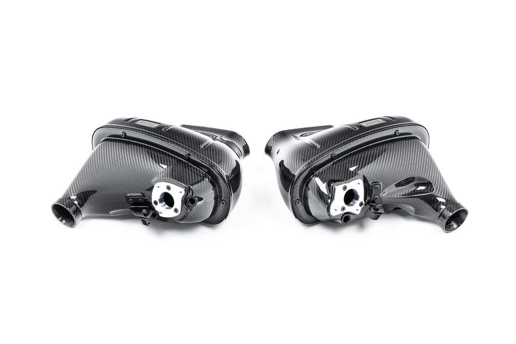 Eventuri black carbon intake system for Mercedes G63 AMG W463A, showcasing high-performance engine component with sleek carbon fiber finish.
