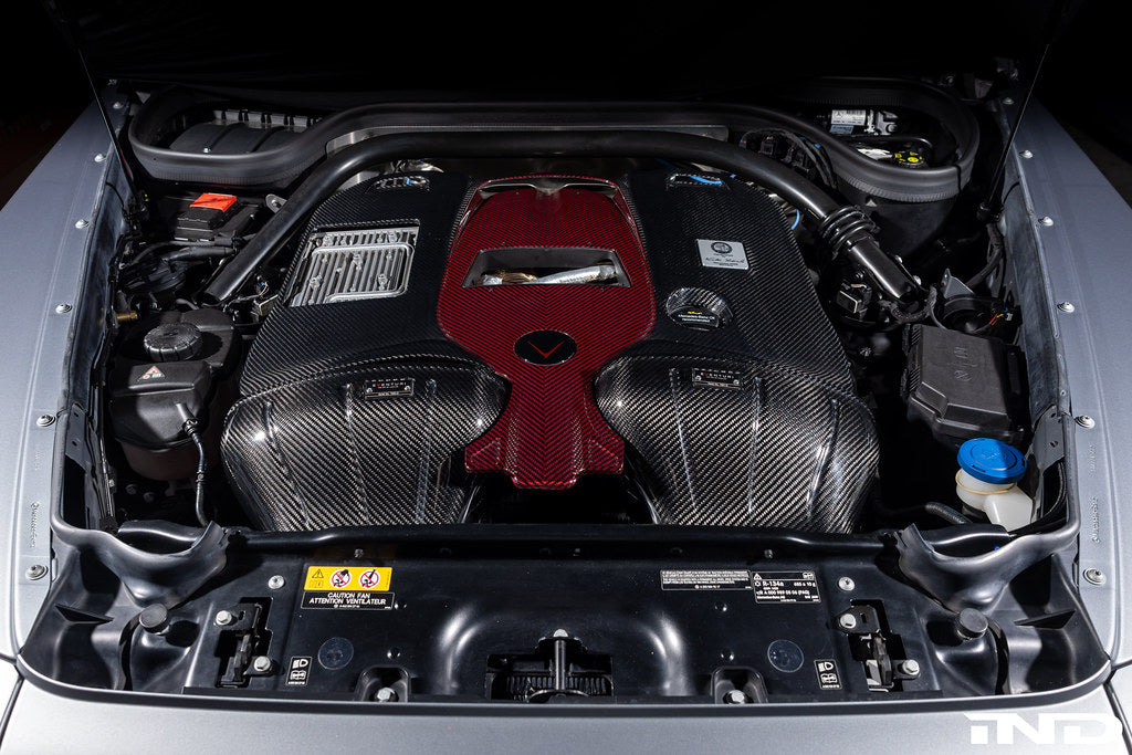 Eventuri black carbon intake system for Mercedes W463A G63 AMG, showcasing performance air intake with sleek carbon finish.