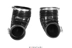 Eventuri black carbon twin turbo V8 intake system for 2025+ 4.0TFSI performance engine, featuring sleek carbon fiber components.