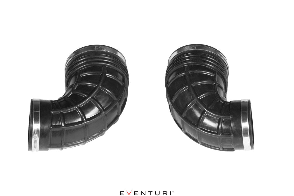 Eventuri 4.0TFSI Twin Turbo V8 black carbon intake system for 2025+ performance vehicles, showcasing sleek design and high-quality materials.