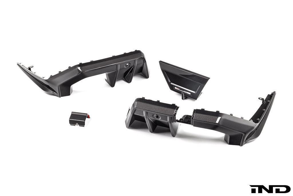 TREVORA G90 G99 M5 carbon fiber rear diffuser for exterior car modification, showcasing sleek design and aerodynamic features.