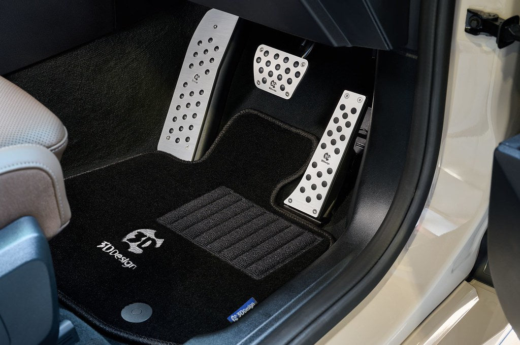 3D Design aluminum pedal set for BMW automatic interior, featuring 3D design accents and a sleek, modern finish.