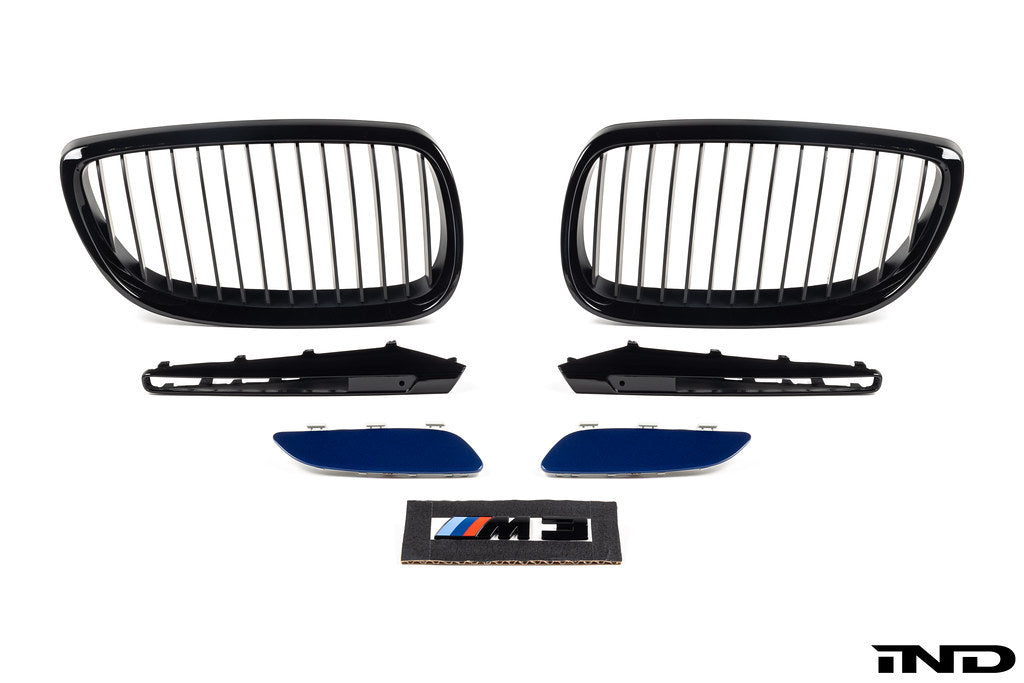 IND E9X M3 exterior cosmetic package including front bumper, side skirts, and rear diffuser for BMW E9X M3.