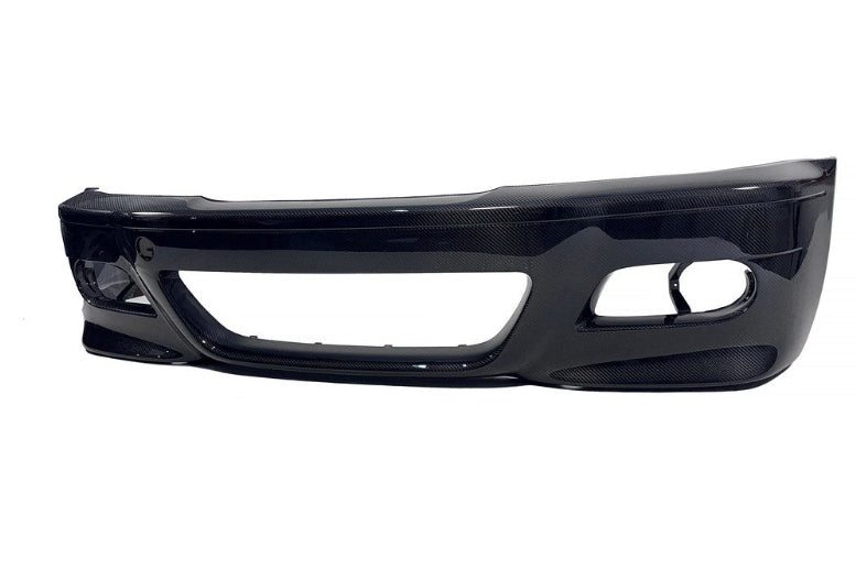 Karbonius E46 M3 carbon front bumper cover exterior automotive part showing sleek black carbon fiber finish