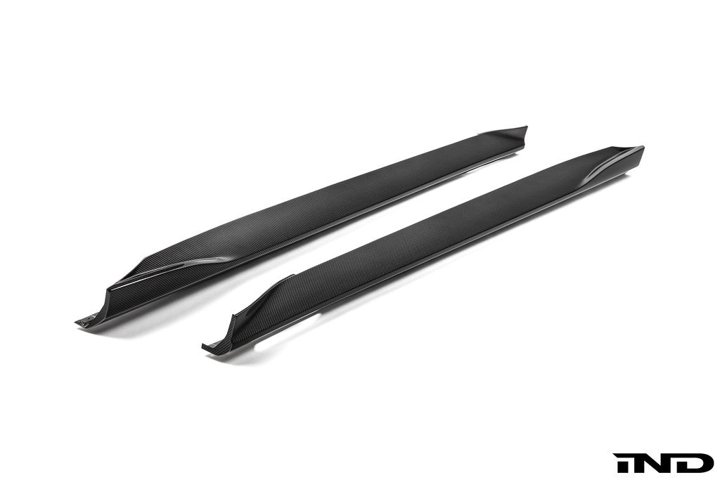 3D Design G90 G99 M5 carbon fiber side skirts for BMW, exterior car accessories, shown on vehicle with sleek finish