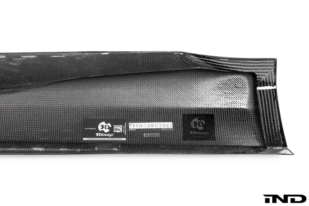 3D Design G90 G99 M5 carbon fiber side skirts for BMW exterior, showcasing sleek, lightweight aerodynamic design.