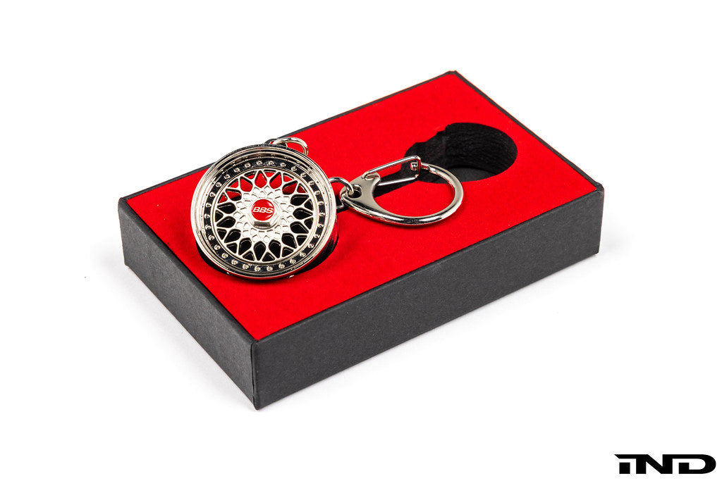 BBS RS key ring featuring a miniature BBS RS alloy wheel design, perfect for automotive enthusiasts and key organization.