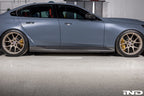 3D Design G90 G99 M5 carbon fiber side skirts for BMW, exterior car accessories, shown on vehicle for enhanced sporty look.
