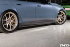 3D Design G90 G99 M5 carbon fiber side skirts for BMW, exterior car accessories, shown on vehicle side.
