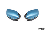 Alpha-N G8X M2/M3/M4 carbon mirror cap set for exterior, showing sleek black carbon fiber mirror covers on a vehicle.