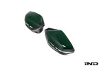 Alpha N G8X M2 M3 M4 carbon mirror cap set for exterior, showing sleek black finish on side mirrors of BMW models.
