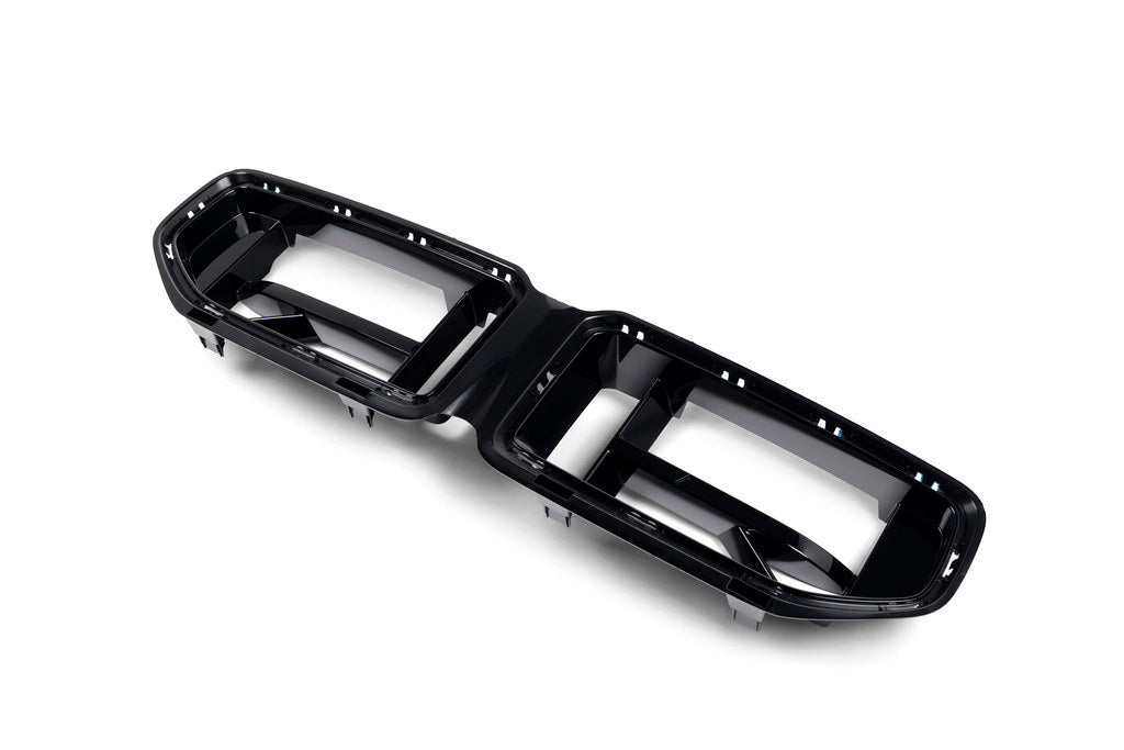 BMW G87 M2 CS front grille in exterior view with sporty design and sleek black finish