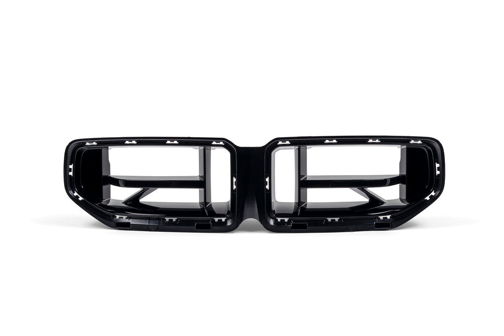 BMW G87 M2 CS exterior front grille with sporty design and black finish, showcasing the vehicle's aggressive styling details.