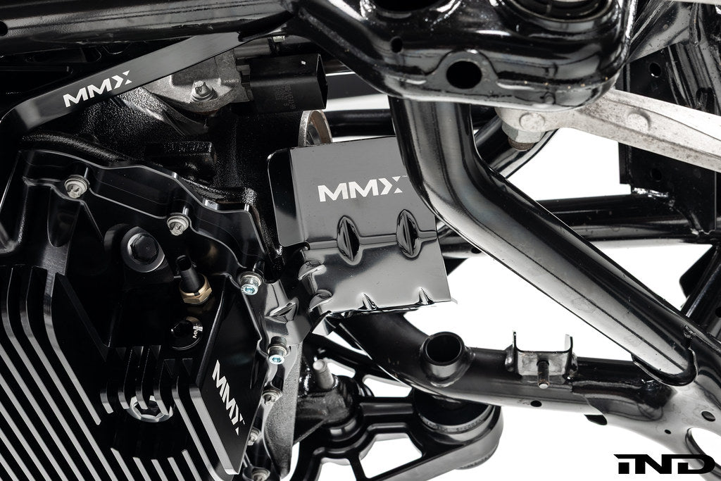 MMX Performance G8X M2/M3/M4 rear differential output shaft heat shield set, exterior view showing durable metal construction.