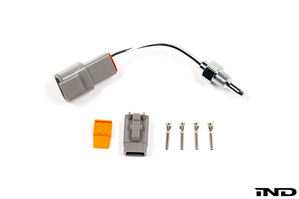 CANchecked NTC01 interior temperature sensor with DTM04-3P connector and integrated resistor, shown with wiring and connector details.