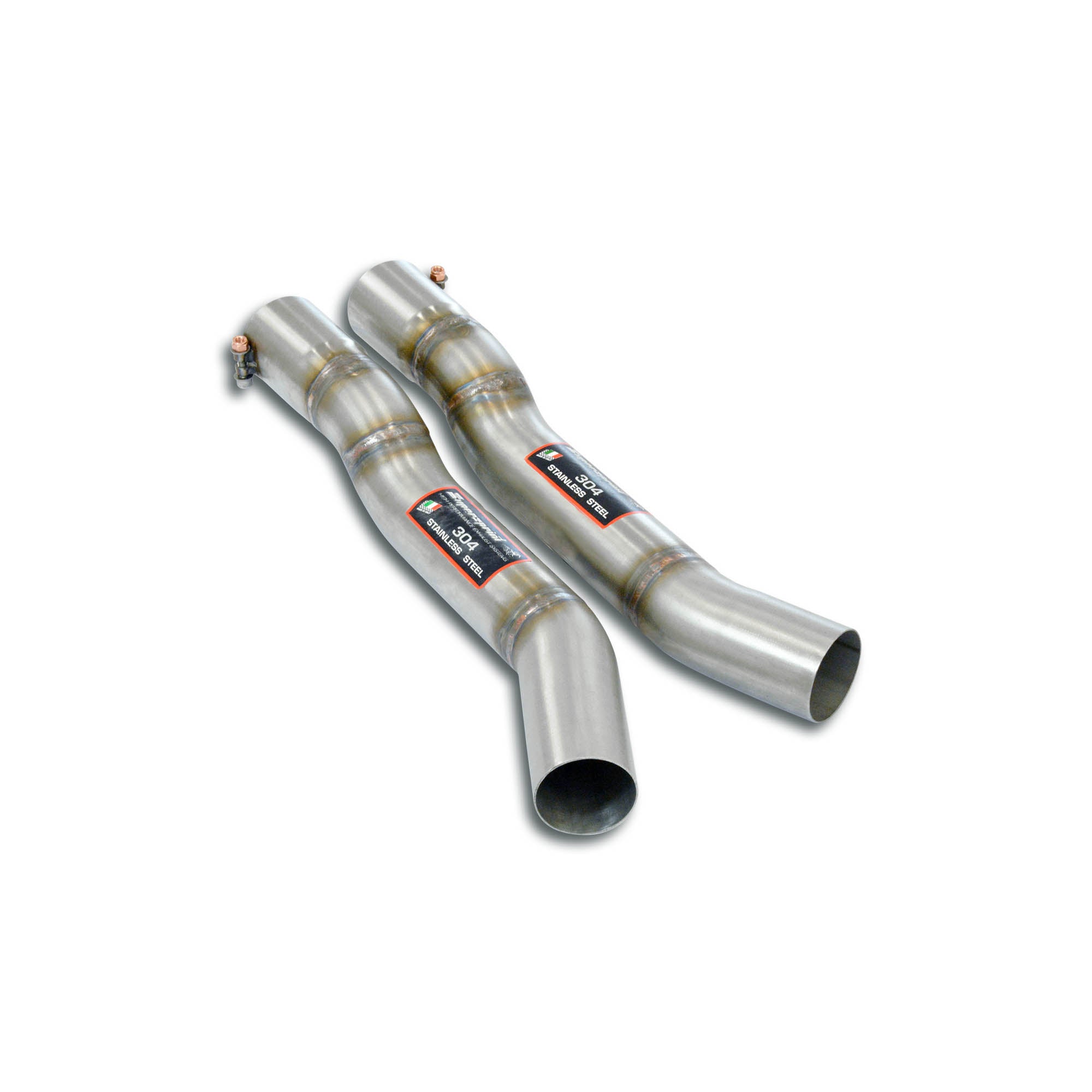 Supersprint BMW G87 M2 J-Pipe resonator delete exhaust package installed on the OEM muffler, showcasing the custom exhaust components.