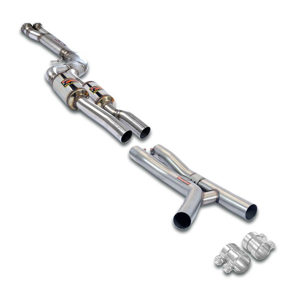 Supersprint BMW F8X M3 M4 J-Pipe resonated touring exhaust package with OEM muffler, showcasing the high-performance exhaust system.