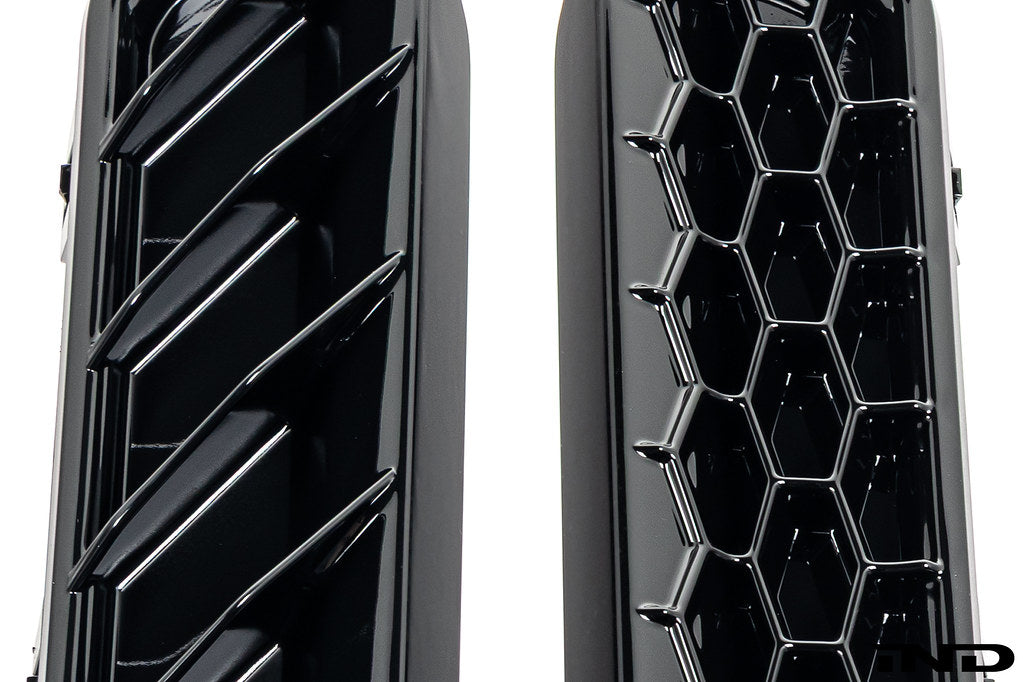 Acexxon BMW G87 M2 full replacement rear reflector insert sets featuring both honeycomb and horizontal designs displayed side by side on a white background