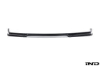 Alpha-N E36 M3 Carbon GT front lip installed on a white background, showcasing its sleek exterior design and lightweight carbon material.