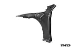 Alpha-N F82 M4 carbon vented front fender set mounted on a white background, showcasing lightweight, aerodynamic exterior car parts.
