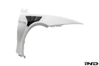 Alpha N F82 M4 carbon vented front fender set mounted on white background, showcasing lightweight exterior car body parts.