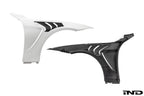 Alpha-N F82 M4 carbon vented front fender set, exterior car parts, shown on a white background.