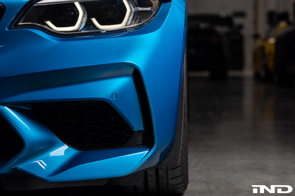 Alpha N F87 M2 Carbon Corse Aeroblades exterior car accessories installed on a vehicle, showcasing sleek carbon fiber aerodynamic blades.