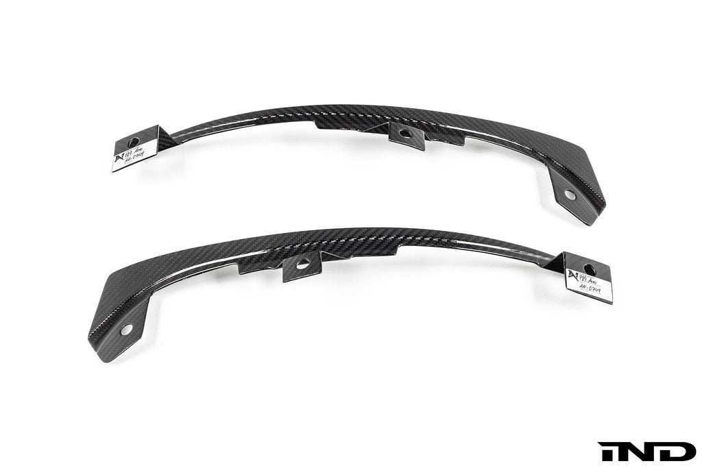Alpha-N F87 M2 Carbon Corse Aeroblades exterior car parts on white background, showcasing aerodynamic design and carbon fiber finish.