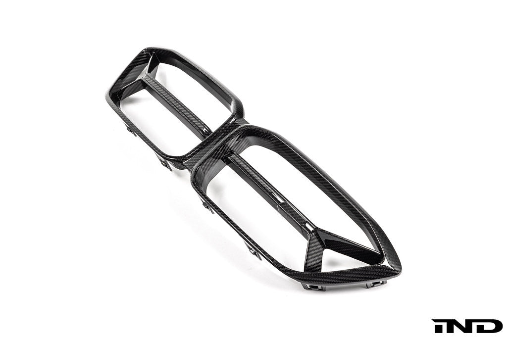 Alpha N F87 M2 Competition CS Carbon Corse front grille, sleek exterior car part with white background, showcasing detailed carbon fiber design.