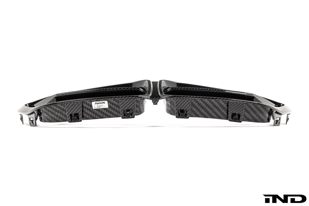 Alpha-N F87 M2 Competition CS Carbon Corse front grille, exterior view, showcasing lightweight carbon fiber design on a white background.