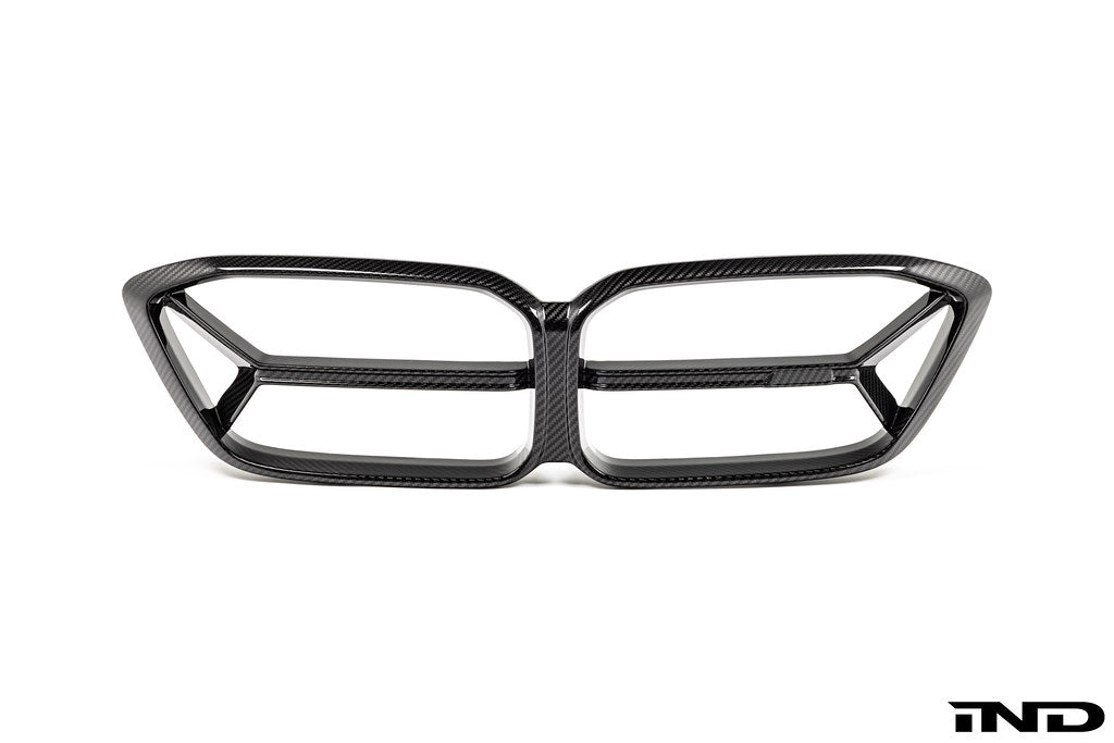 Alpha N F87 M2 Competition CS Carbon Corse front grille, exterior view showing carbon fiber design on a white background.
